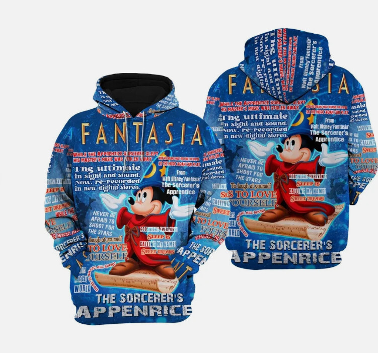Mickey Fantasia Words Pattern Disney Quotes 3D HOODIE HALLOWEEN GIFT BEST PRICE