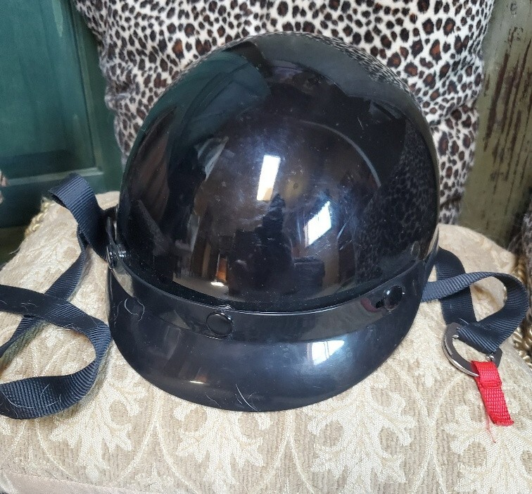 Skid Lid Half Helmet Gloss Black for Motorcycle Riding DOT Approved Small