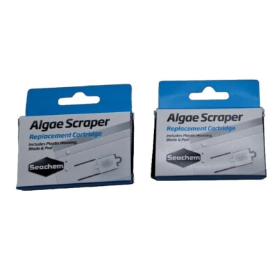 2 Pack Seachem Algae Scraper Replacement Cartridge  Plastic Housing  Blade & Pad