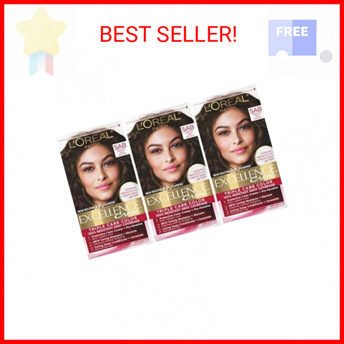L'Oreal Paris Excellence Creme Permanent Hair Color, 5AB Mocha Ash Brown, 3 Pack