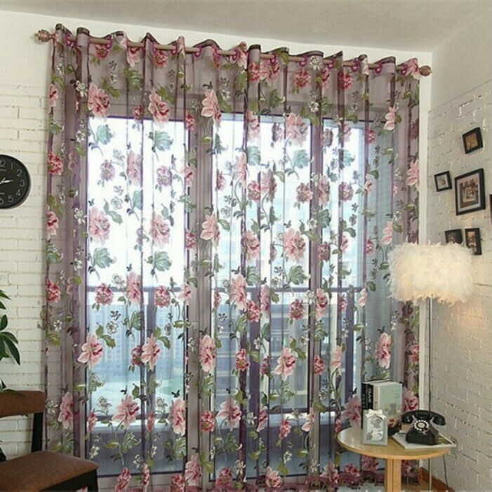 Peony Flower Tulle Curtain Voile Sheer Drape Panel Window Romantic Valance New