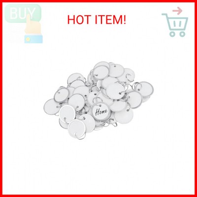 Uniclife 100 Pcs Metal Rim Key Tags 1 Inch White Paper Labels Writable Round Pla