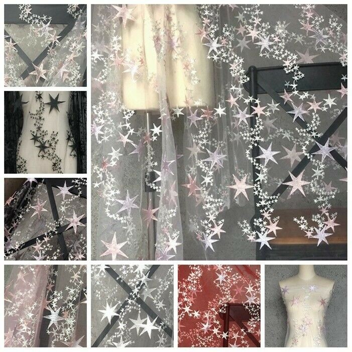Tulle Mesh Embroidery Fabric Star Tutu Skirt Wedding Dress Costume Lace DIY