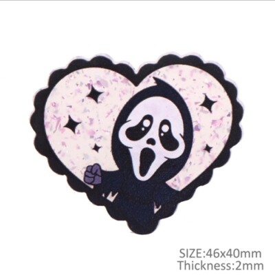 5 pc. Planar Resin Hair Bow Center 1243150 Ghost Mask Horror Scream GLITTER