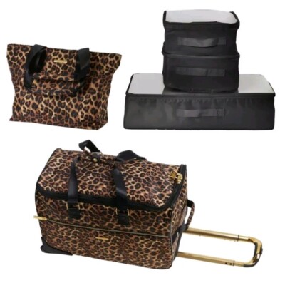 Joy Eco Luxe World Traveler 5pc Weekender Luggage, Tote, Packing Cubes-Leopard