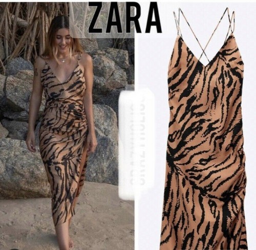 Zara Woman Printed Tiger Satin midi Dress 9138/552 Sz XS | eBay