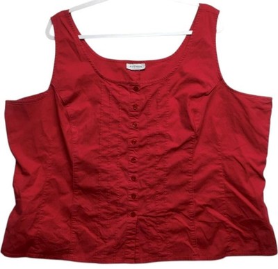 Avenue 2X red button down pleated sleeveless plus top
