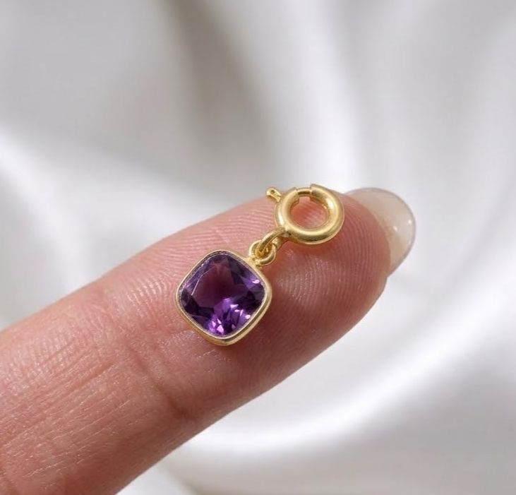 Natural Amethyst Cushion Cut Pendant Charm, February Birthstone Jewelry