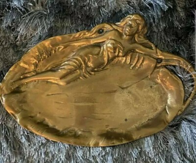 French Vintage Bronze Shell Ashtray With Nude WomanYoung WomanFrench Vintage Trinket Dish With Nude