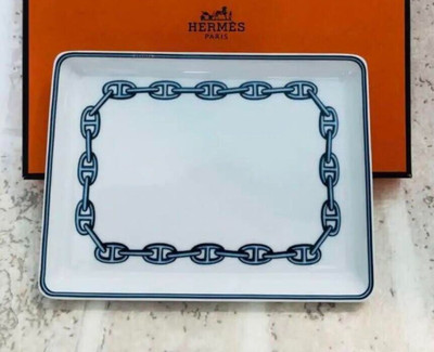 HERMES Chaine D'Ancre Square Plate Dish Tableware 12x16cm w/ box
