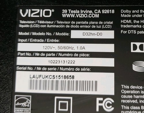 Vizio D32HN-D0 (LAUFUKCS Serial) Complete TV Board Set