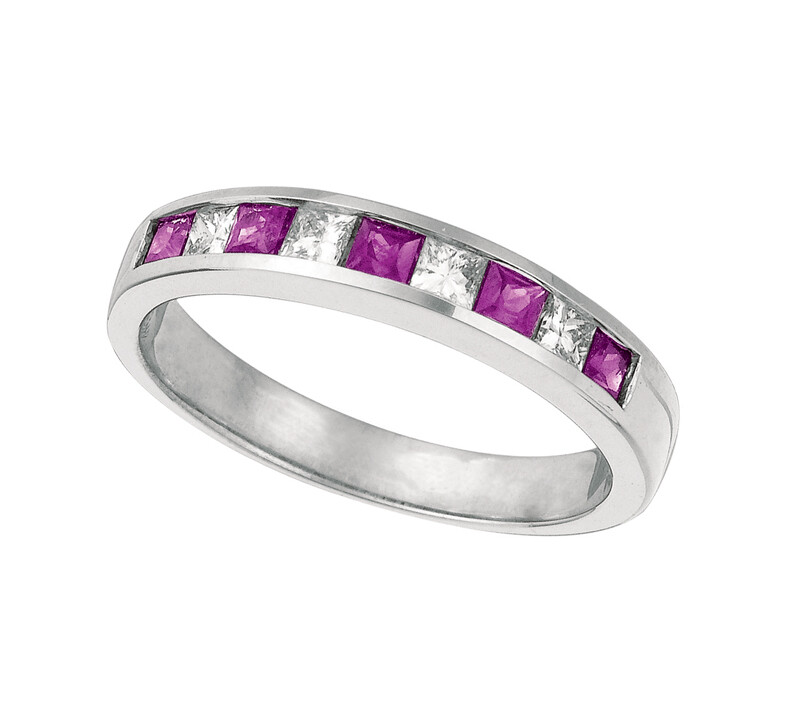 Pre-owned Morris 0.80 Carat Natural Diamond & Ruby Ring Band 14k White Gold In Red