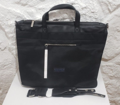 New Versace Parfums Perfumes Fragrance Black Silver Canvas Shoulder Tote Bag