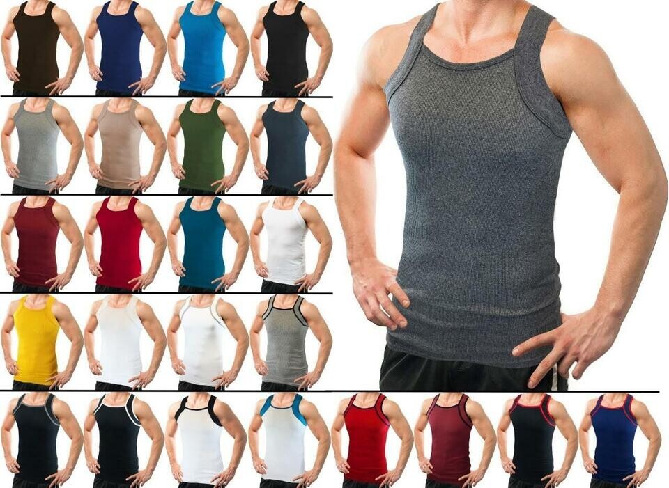 Different Touch 12 Pack Assorted Color Bulk Lot Men Square Tank Top A-shirts