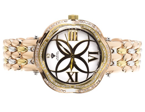 Pre-owned Aqua Master Ladies  Tri Color Stainless Steel Genuine (.85ct) Diamond Watch W342 In Tan