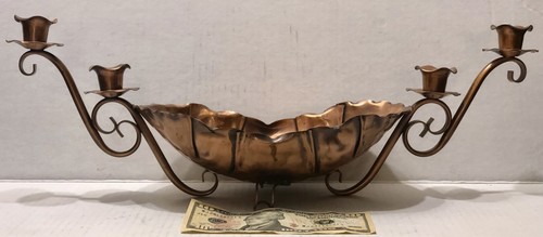 Vintage Copper Table Centerpiece With Candleholders 12