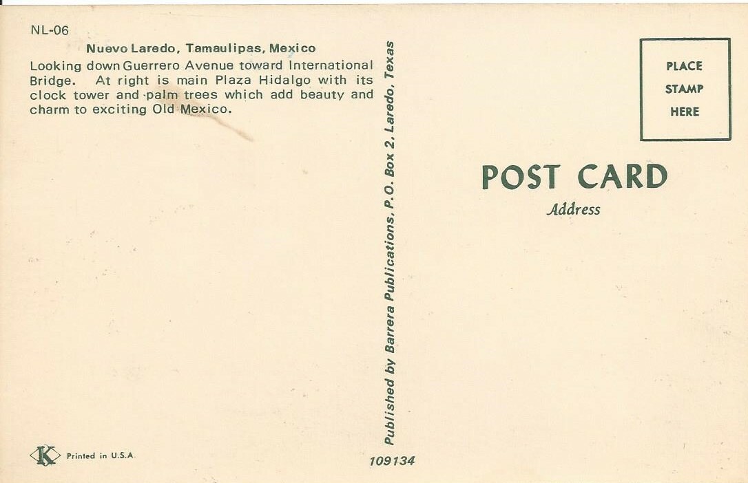 Nuevo Laredo Tamaulipas Mexico Looking Down Guerrero Avenue Vintage Postcard