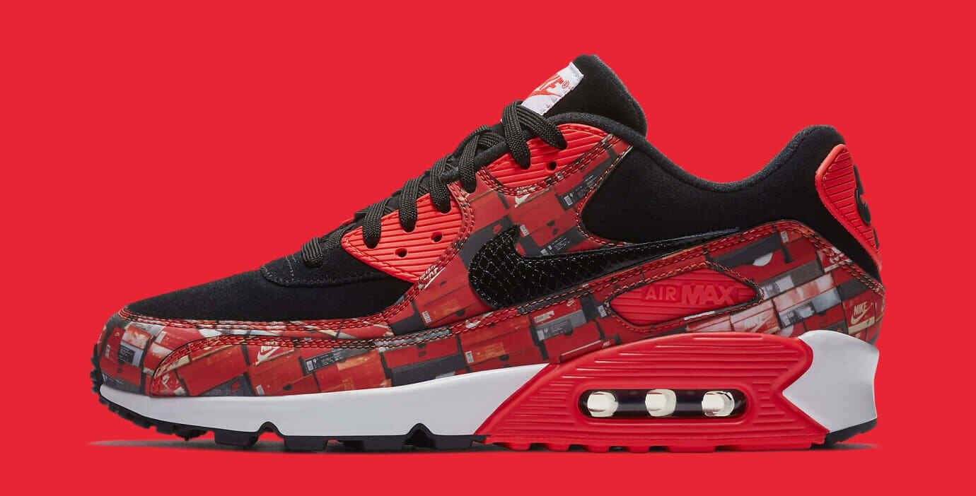 

ATMOS × NIKE AIR MAX 90 RED WE LOVE NIKE AQ0926-001 Кроссовки Обувь Мужские US6-12, Красный, Nike Air Max 90