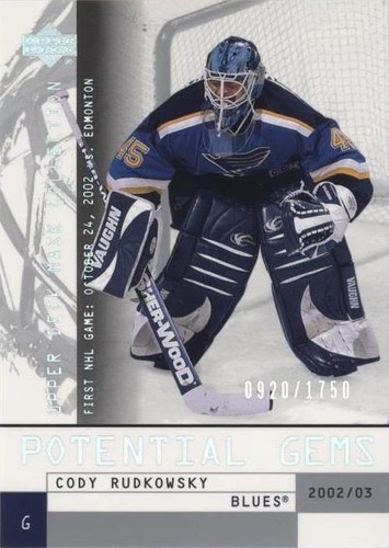 2002-03 Upper Deck Mask Collection - Cody Rudkowsky #117