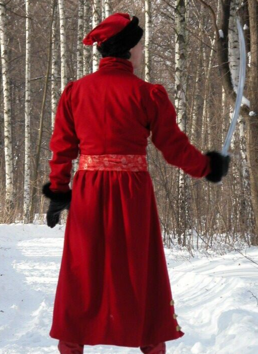 Pre-owned Handmade 16th Century Men's Red Wool Woolen Coat With Gold Braid Sale With Quick Ship
