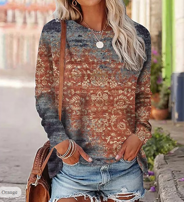 Women's T shirt Tee Red Gray Graphic Print Long Sleeve Daily Weekend Vintage Eth