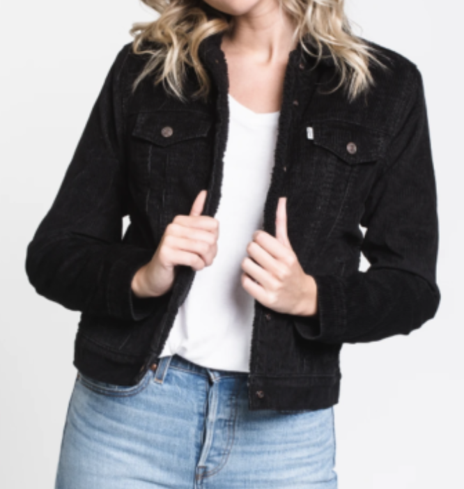 

Женская вельветовая куртка Levis с подкладкой из шерпы, черная 361360026, Черный