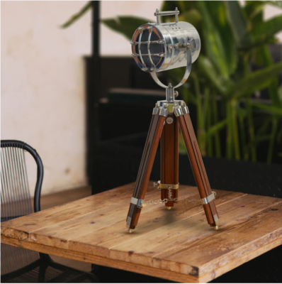 Brown Tripod Spot Light Floor Table Lamp Wooden Tripod Search Light Home Decor
