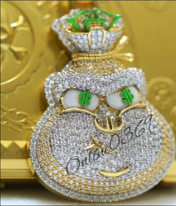 Pre-owned Online0369 Men 2.20ct Rd Cubic Zirconia Enamel Money Bag Charm Pendant Silver Free Stud In White