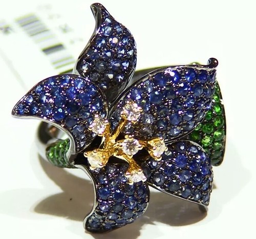 Designer 18K Solid Gold Natural Sapphire Garnet Diamond Gemstone Engagement Ring