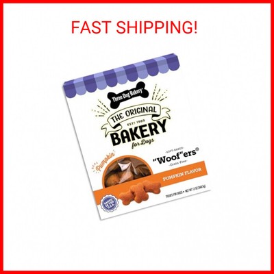 Three Dog Bakery Grain Free Wafers Baked Dog Treats, Pumpkin, 13 oz