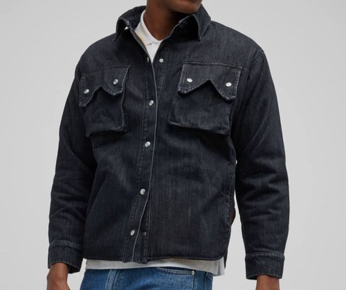 Pre-owned Rhude $1418  Men's Black Denim Snap-front Overshirt Jacket Coat Size L