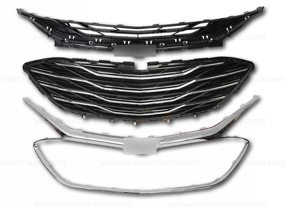 For 2019-2024 Chevy Malibu Front Bumper Cover Upper & Lower Grille Fog Light Set