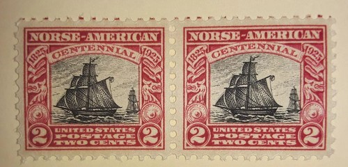 Travelstamps:1925 US Stamp Sc#620 Sloop Restaurationen Norse-American Issue pair