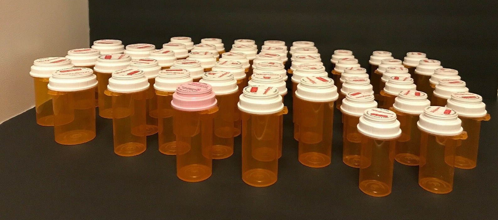 50 Plastic Amber RX Pharmacy Prescription Pill Medicine Bottle Empty Caps Crafts
