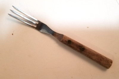 Granny Fork 3 tine vintage wooden handle half tang 7 1/2''