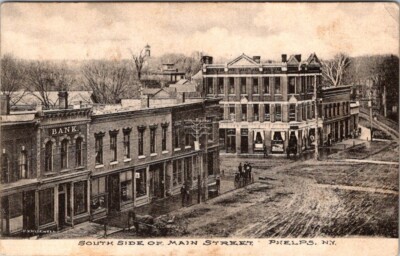 Phelps, NY, South Side of Main St. Stores, Signs, 1908, Post Card, 1545