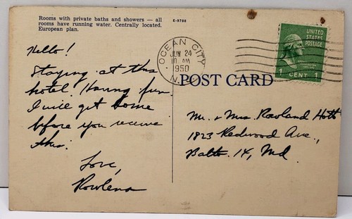 Ocean City NJ Hotel Scarborough Ocean Ave Linen to Baltimore Postcard D16