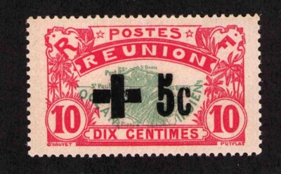 1915 French Reunion SC B1 10+5c Black Overprint, Semi-Postal - MLH OG VF