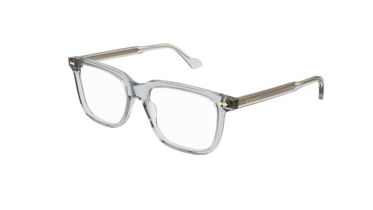 Pre-owned Gucci Gg0737o 016 Transparent Grey Oversized Rectangular Men's Eyeglasses In Clear