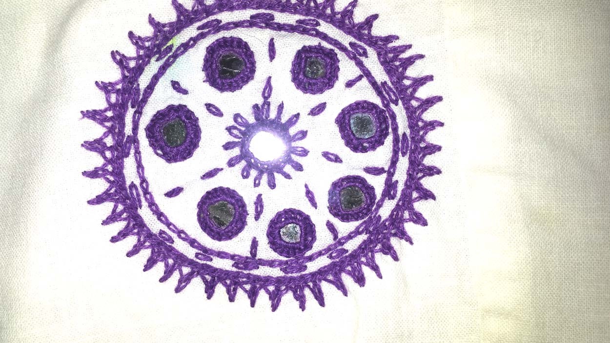 Vintage Hand Made White Apron with Purple Embroidery & Silver Bangles