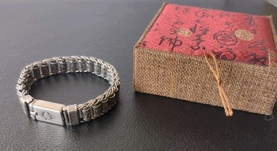 Bracelet Buddhist Vajra Cylinder with Mantra Sterling Silver S925 (Boxed)