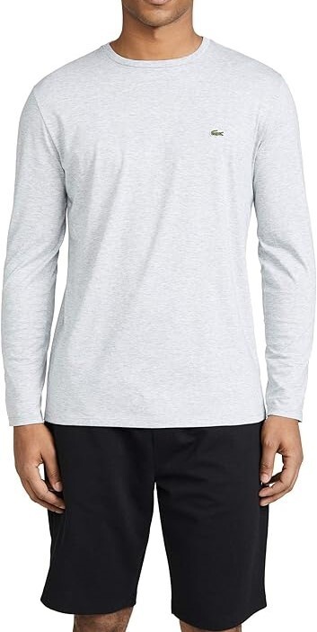 Lacoste Long Sleeve Pima Jersey Crew Neck T-Shirt, Silver Chine, Mens XS