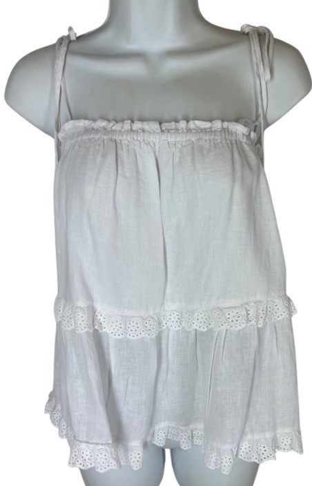 NEW Rails Top White Spaghetti Tie Straps Eyelet Tier Layer Size XS NWT