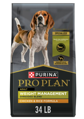 Purina Pro Plan Weight Management Dog Food Dry, Shredded Blend Chicken Rice 34lb