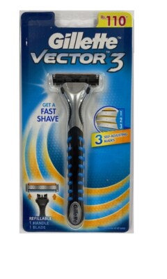 Gillette Vector3 Razor Handle - Holds Sensor, Sensor Excel & Sensor3 Blades