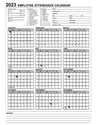 2023 Employee Staff Attendance Record Calendar PDF USB or 5/25 Pages  Printed 📆 | eBay