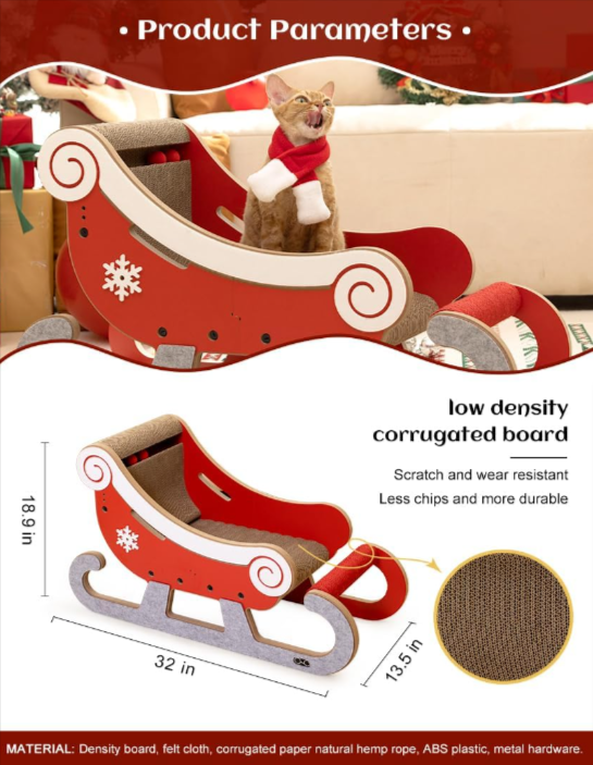 Cat Christmas Tree Scratching Post -  Christmas Sleigh