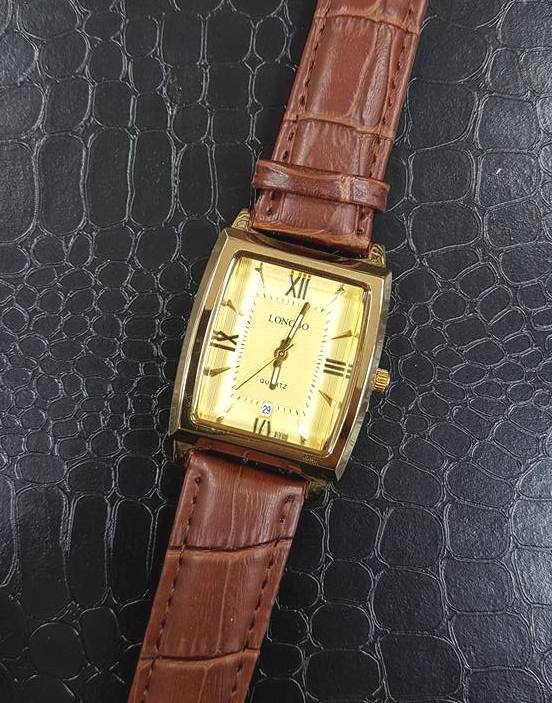 Orologio Polso Uomo Donna Longbo Quarzo Datario Elegante Pelle Marrone Dorat lac