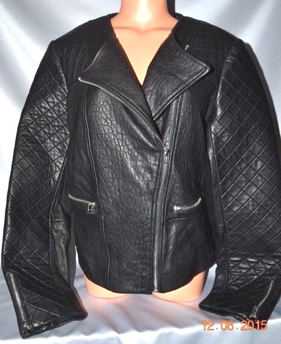 Pre-owned Victoria's Secret Victorias Secret Disigners Dawn Levy Leather Moto Jacket Coat Stunning Xl In Black