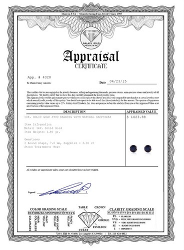 Pre-owned Galaxy Gold Products 3.3 Ct 14k Solid Yellow Gold Once Upon A Love Sapphire Earrings